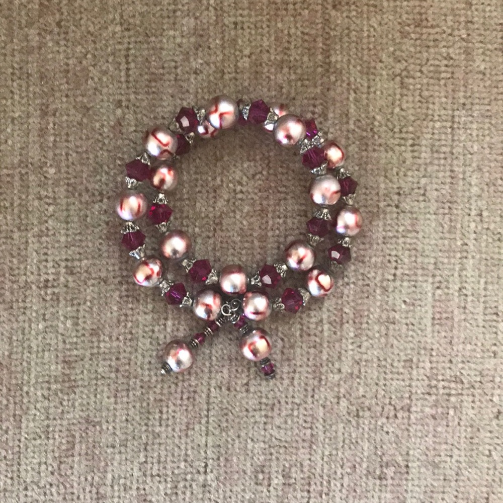 Pink, silver & metallic pearl beaded bracelet